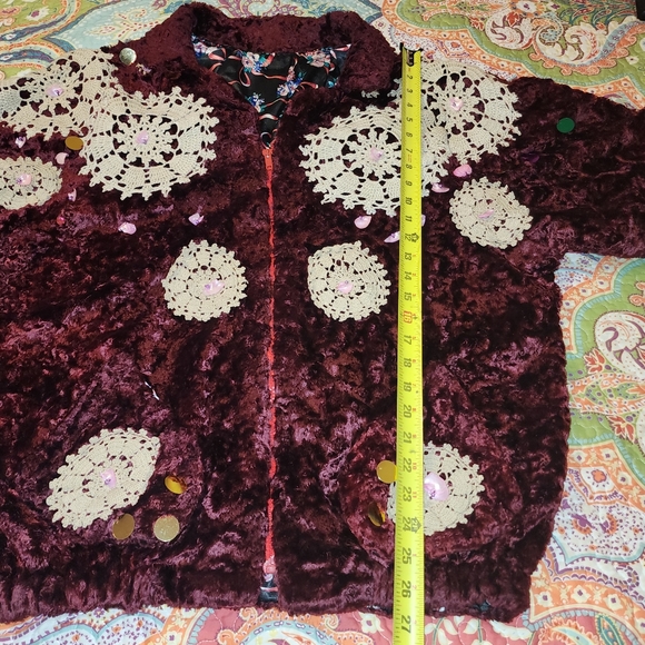 Unique Funky Crushed Velvet Dollie Decorated Zip-Up Bomber Style Jacket - Picture 10 of 13